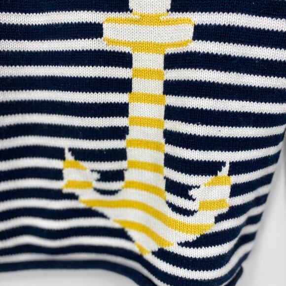 Norton Studio Petites Striped White Navy Gold Anchor Sweater Petite Small - Picture 3 of 8